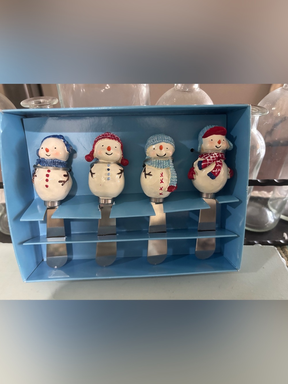 St Nicholas Square Snowman Spreaders New NIB Christmas Cheese Appetizer Knives